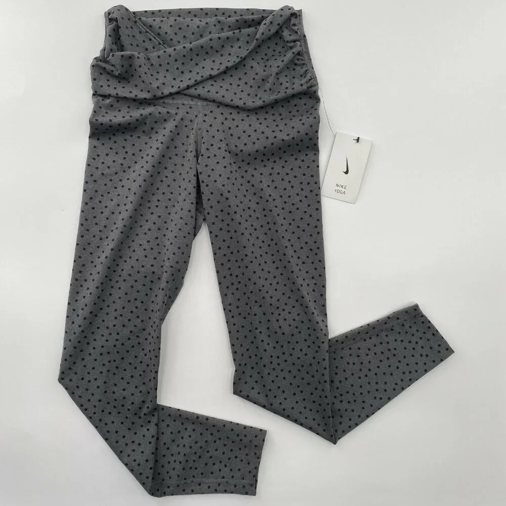 Nike Yoga Leggings High-Rise 7/8 Length size S Small Gray/Black Polka Dot